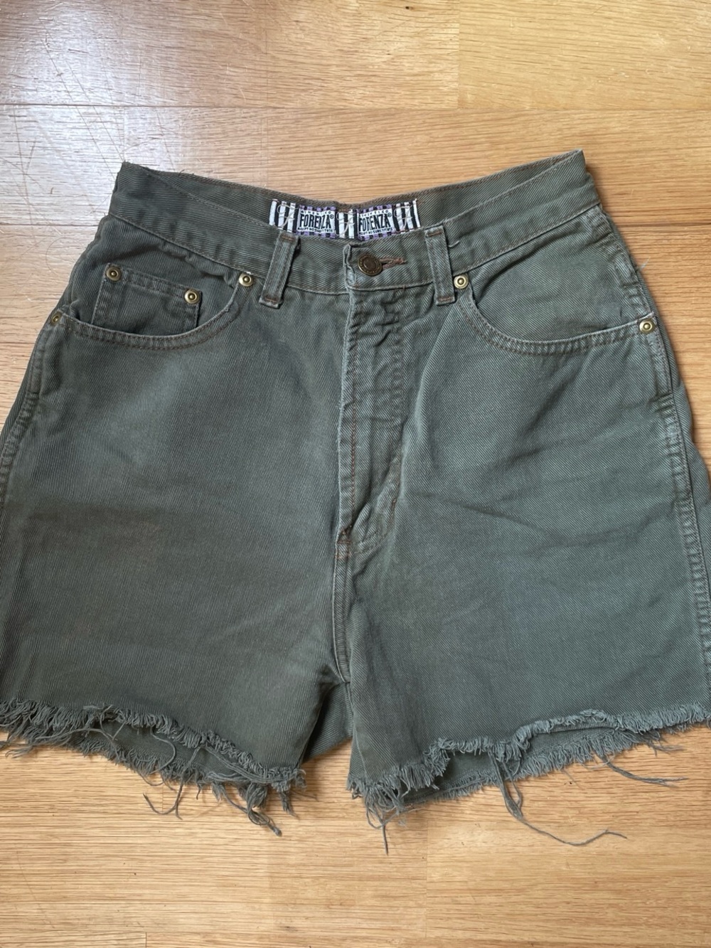 High-Waist Olive Green Denim Cutoff Shorts